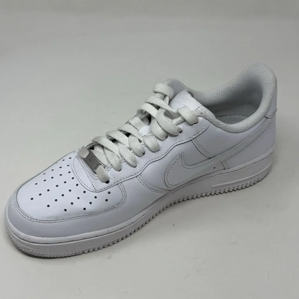 Nike Air Force 1 '07 Low Womens 9.5 Triple White Leather Athletic Shoes Sneakers - Picture 9 of 16